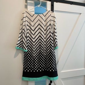 Eliza J Ivory/Green/Black Polka Dot Dress - Size 6 - Very Good Condition